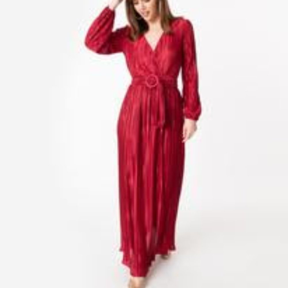 Unique Vintage Red 1970s inspired Maxi Dress